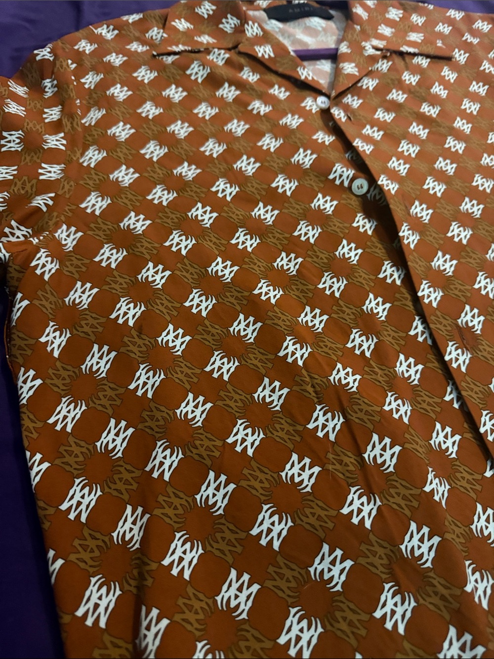AMIRI Rust-Brown Geometric Short-Sleeve Button-Down Shirt - Picture 4 of 6